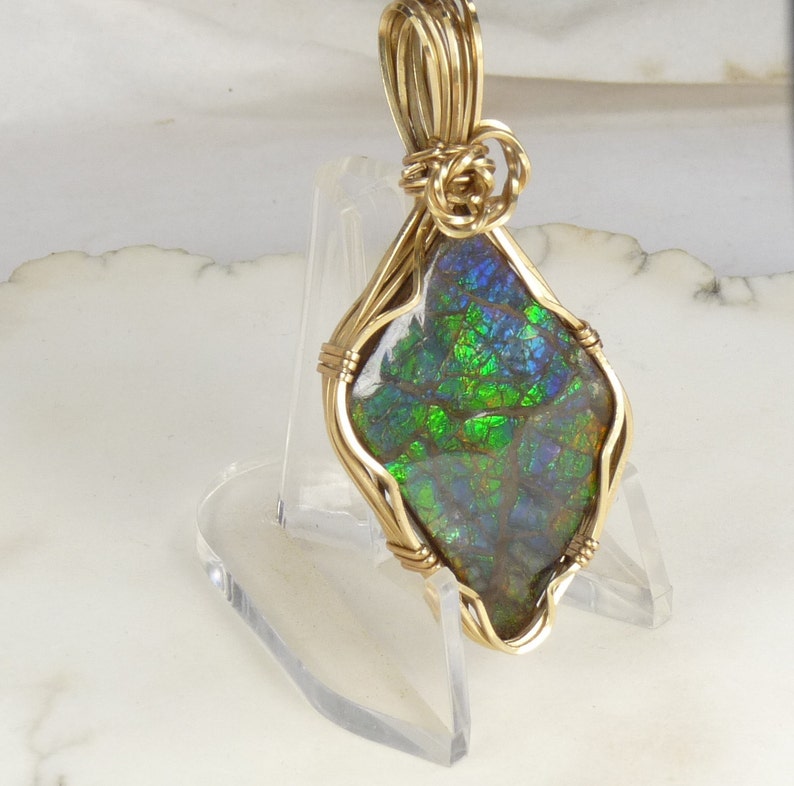 Ammolite Pendant 14kt Gold Filled Wire Wrapped Pendant - Etsy
