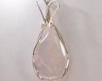 Rose quartz Wire wrapped Pendant (65x28x10mm) Sterling Silver pendant Rose quartz necklace Rose quartz jewelry Rose quartz statement piece