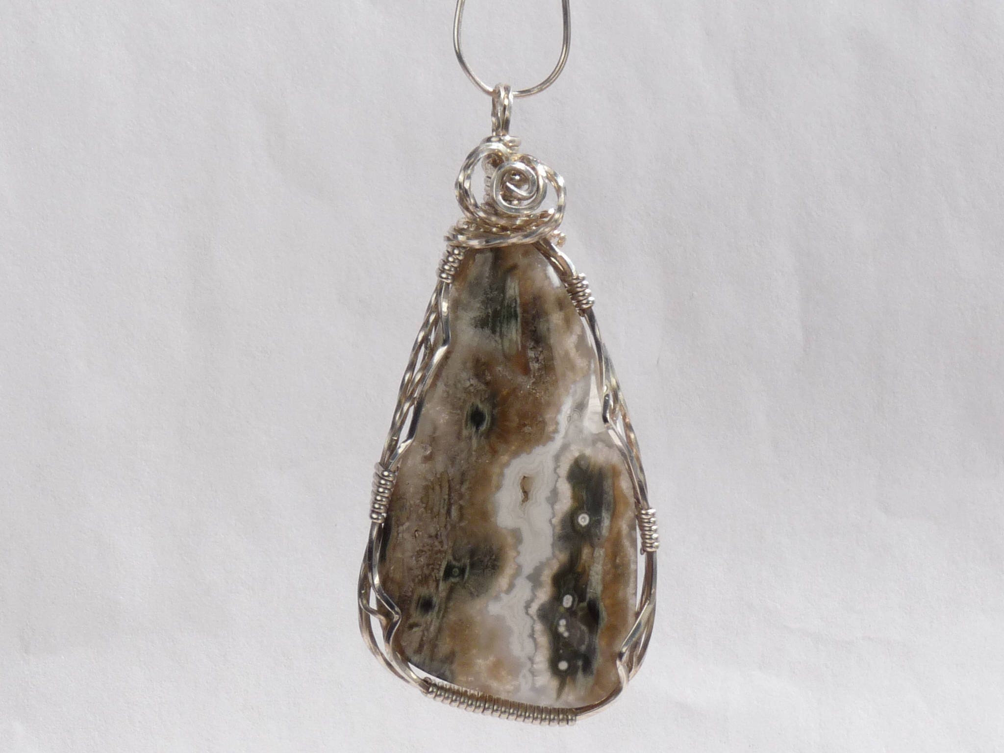 Pendentif Fait Main En Argent 925 Avec Pierre Ocean Jasper Naturelle - Longueur 3.5 Pouces