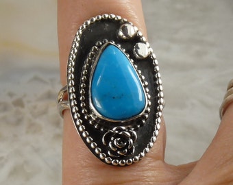 Turquoise Gemstone ring,sterling silver size 5  1/2, Kingman Blue Turquoise ring, Turquoise nugget, turquoise gemstone Turquoise jewelry