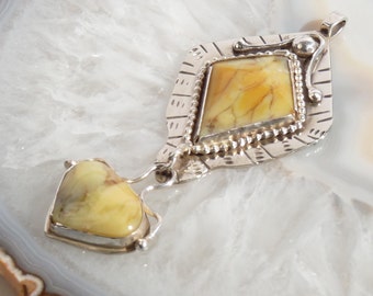 Opal Necklace pendant Yellow Australian dendritic Opal cabs set in Sterling Silver Handmade OOAK statement piece Opal jewelry