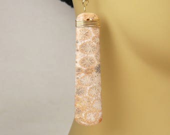fossil coral earrings, 14K Gold filled wire wrap Natural fossil coral earrings coral jewelry fossil coral statement piece