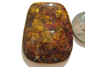 Chatoyant Pietersite cab (43.2x33.5x5.5mm) Yellow, Red and Gold chatoyant cabochon Tempest Stone