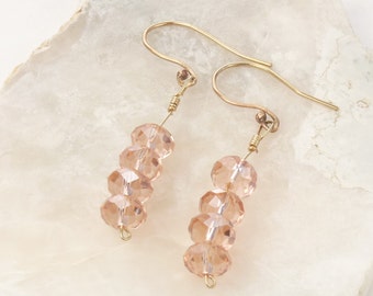 Crystal Rondelle Earrings Handmade 14Kt Gold filled wire wrap earrings crystal earrings crystal jewelry Beautiful Pink Crystal Earrings