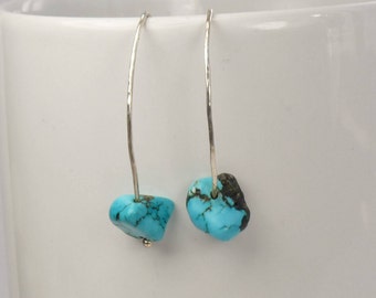 Turquoise Earrings Handmade Argentium Silver Earrings, turquoise bead earrings, sterling silver dangle earrings