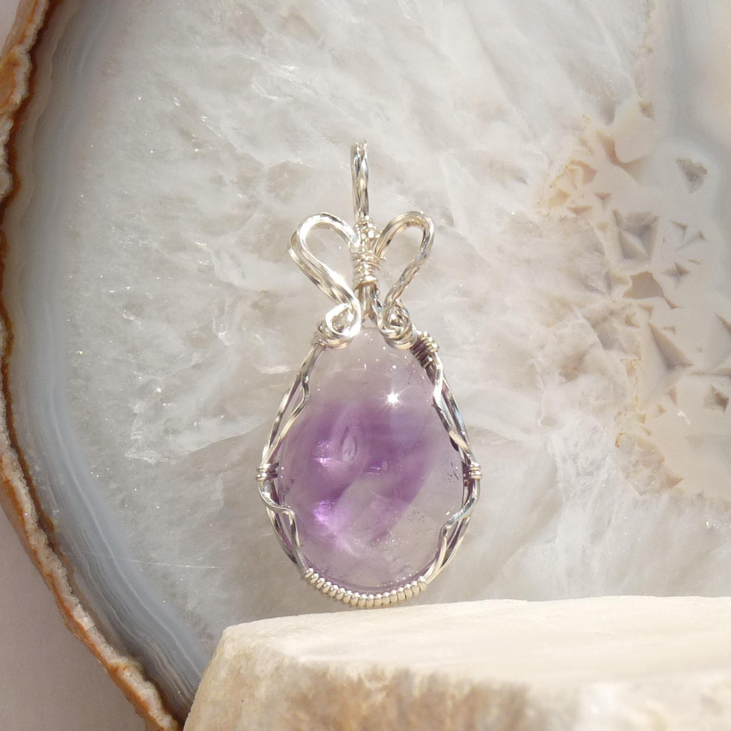 Wire wrapped Amethyst Pendant Argentium Sterling Silver | Etsy