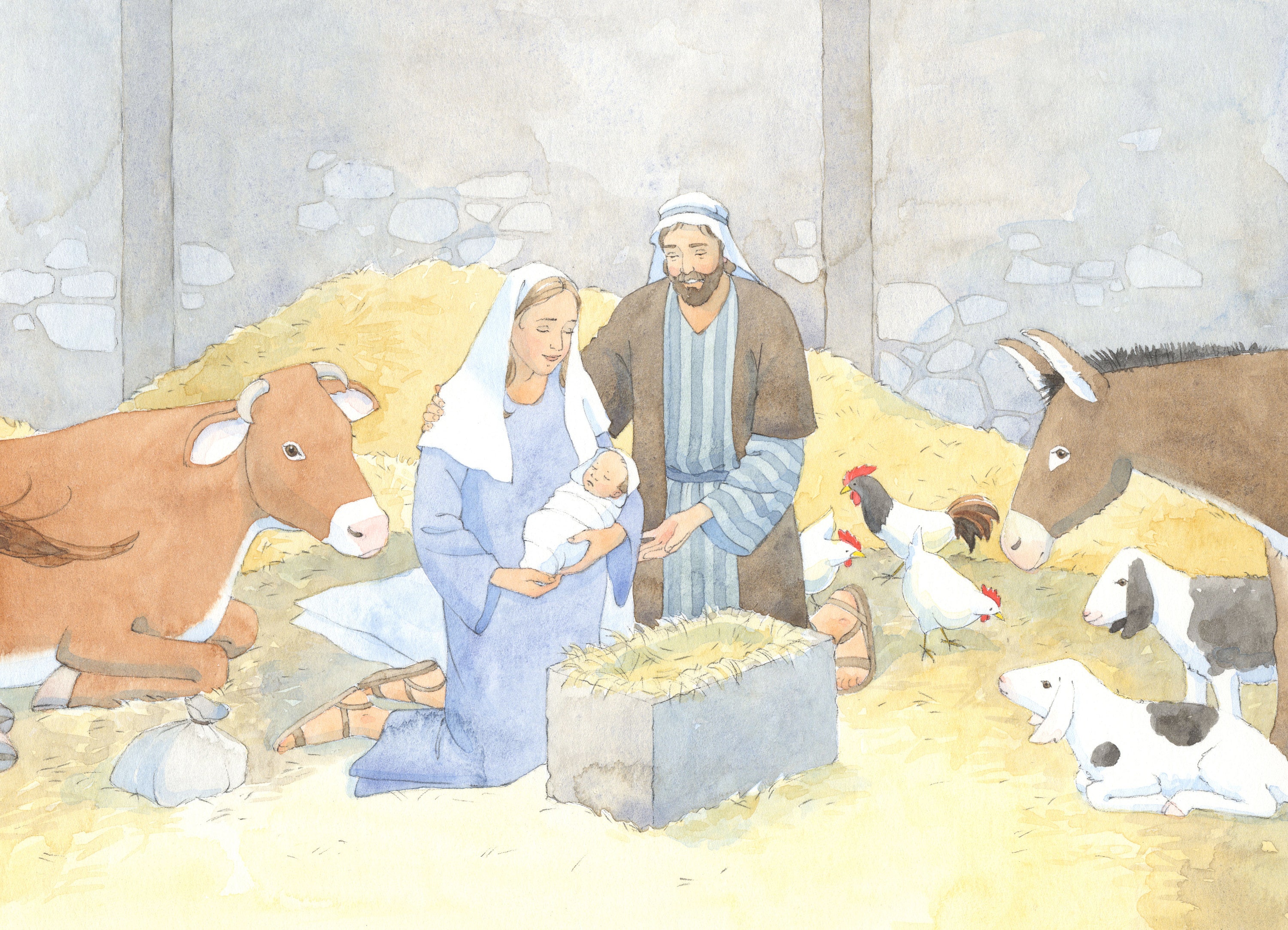 Nativity Christmas baby Jesus watercolor illustration print | Etsy