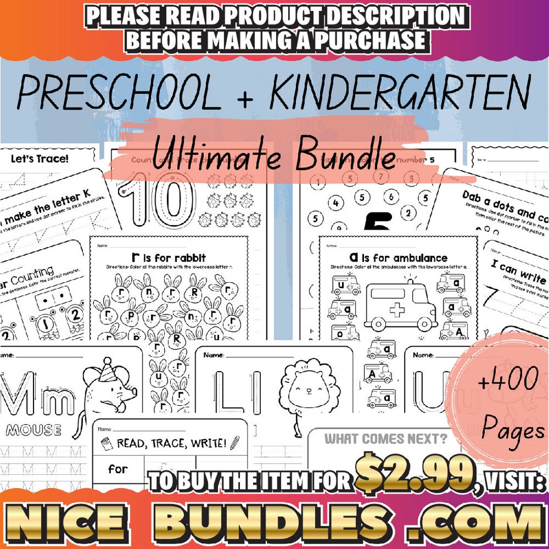 Preschool Pre-k Kindergarten Learning Bundle 400 Pages Printable ...