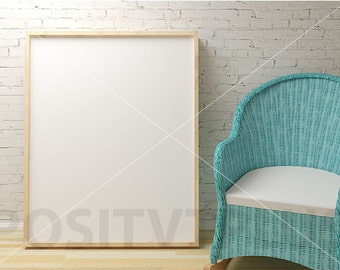 Download Free Poster Frame Photography Style / Turquoise / White Frame / Portrait / Mockup PSD Template