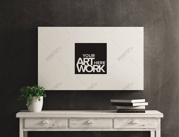 Canvas Poster Mockup White Wood Distressed Console Table Landscape