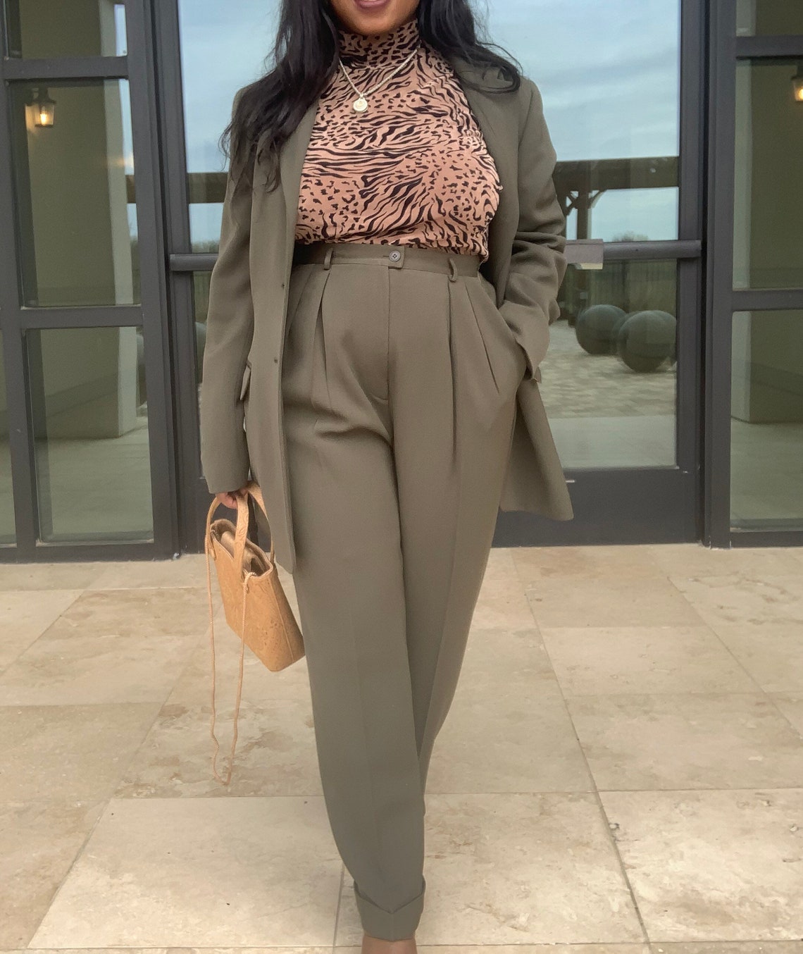 olive green women suit