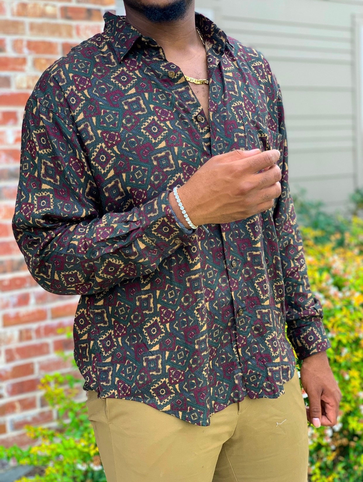 Mens Large Vintage Button Down Shirt Etsy