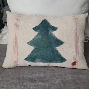 Vintage Grain Sack Pillow/ Sweet Tree - multi layered/ 12&quot;x18&quot; Primitive Farmhouse