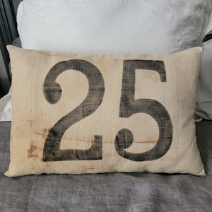Vintage Grain Sack Double-Sided Pillow w/Original Repairs/ 25 Pillow / 19&quot;x13&quot; Primitive Farmhouse / Christmas