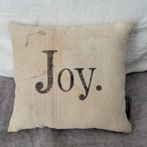 Sweet Little Vintage Grain Sack Stenciled Pillow / Joy.  / 9&quot;x8&quot; / Primitive Farmhouse / Christmas