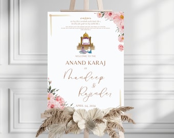 DIGITAL Anand Karaj Welcome Sign, Personalized Custom Anand Karaj Welcome Sign, Sikh Punjabi Wedding, High Resolution Printable PDF