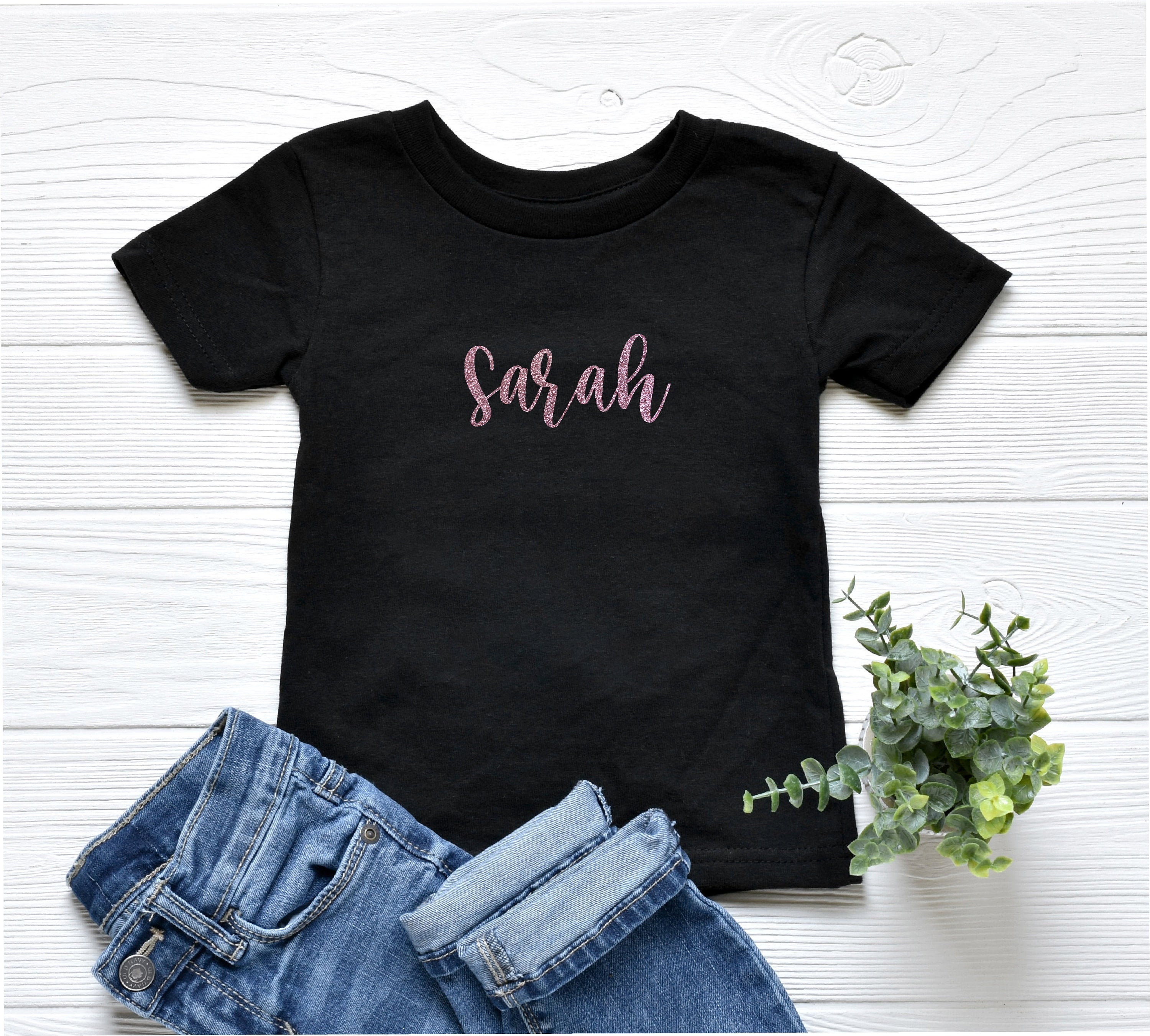 Girls Name TShirt in pink Personalised Glitter Name tee Etsy