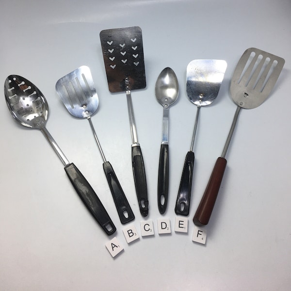 Spatula Stainless Steel Chrome Vintage USA Kitchen Utensils Slotted Spoon Ekco A&J Androck Ames