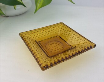 Vintage Collectible Amber Hobnail Trinket Dish Candle Holder MCM Catchall