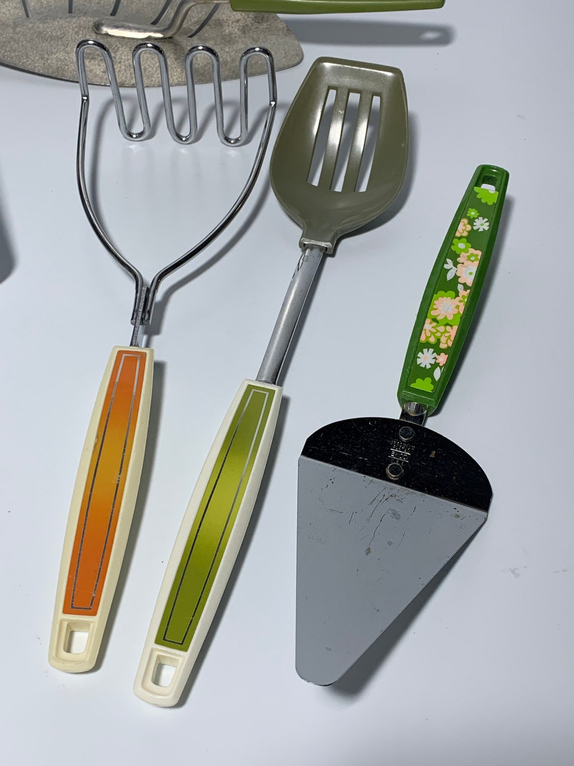 Vintage Spatula Ekco USA Kitchen Utensils Green Handle Masher Etsy