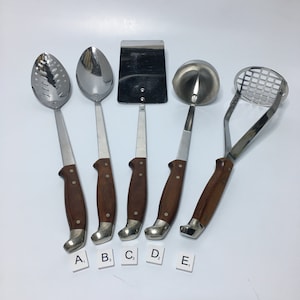 Kitchen Utensils Stainless Steel Wood Handle Spatula Spoon Potato Masher Ladle Heavy Duty