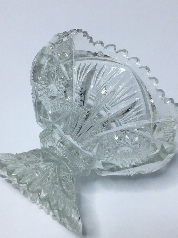 Vintage Crystal Cut Glass Stemmed Candy Dish Bowl 