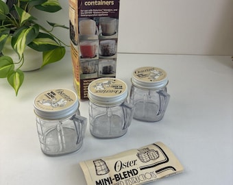 Vintage Oster Mini-Blend 8oz Blender Containers Lids Set Coffee Beans Baby Food