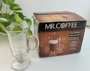 Irish Coffee Mugs Mr. Coffee Glass Set of 4 Pedestal Base 9 oz Clear Cups New