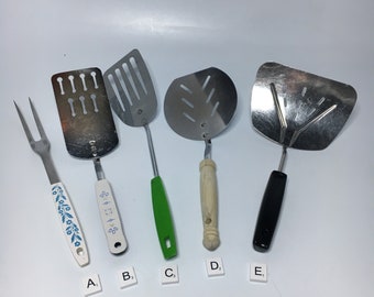 Kitchen Spatula Vintage Utensils Stainless Steel Androck Ekco Chrome USA Flint Arrowhead  Chromium Foley Wide Spatula Carousel MCM