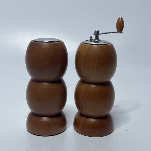 Vintage Wood Salt Shaker & Pepper Mill Maple Japan 4.5 Turned Wood MCM