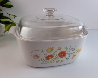 Vintage Corning Wildflower 5L Dutch Oven w Glass Lid A-5-B 5Qt Casserole