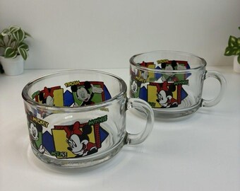 Vintage Disney Mickey Minnie Mouse helderglazen soepmokken Chili Bowl USA 2 st
