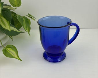 Vintage kobaltblauw 16 oz café latte koffiemok op glas op glas Anchor Hocking 5