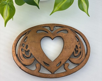 Heart Cottagecore Copper Trivet Vintage 80s Progressive 8 Oval with Wall Hanger