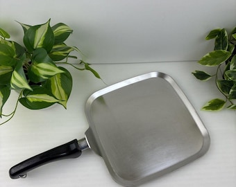 Sartén plancha Saladmaster de 28 cm (11"), acero inoxidable TP304, parrilla cuadrada para paella con limpiador.