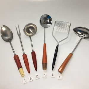 Androck A&J Vintage MCM USA Kitchen Utensils Spoon Fork Ladle Thermo Spoon Potato Masher