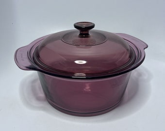 Corning Visions 3.5L Cranberry Purple Glass Stock Pot wLid Dutch Oven Casserole