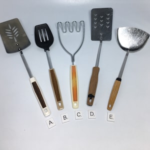 Spatula Ekco USA Vintage Kitchen Utensils Potato Masher Slotted Spoon Basting Spoon Orange Green Brown
