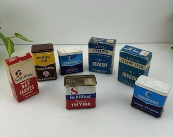 Barattoli di spezie vintage Schilling Crown Colony Crescent, 7 pezzi, pimento e cannella