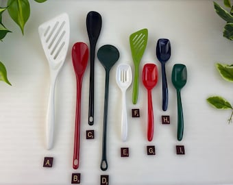 Hutzler Rosti Vintage Mini Utensili da cucina in melamina Forchetta Spatola Cucchiaio forato Mestolo Cucchiaio Verde Blu Bianco Rosso Nero