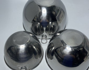 Revere Ware Stainless Steel Mixing Bowls Hanging D Ring Set of 3 Vintage Bowls