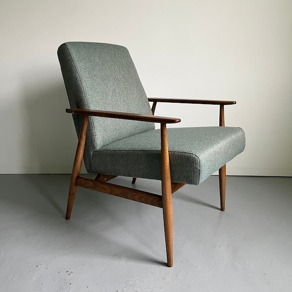 Vintage Mid-Century Modern Armchair: Blue Herringbone, Restored 1960s H. Lis Design