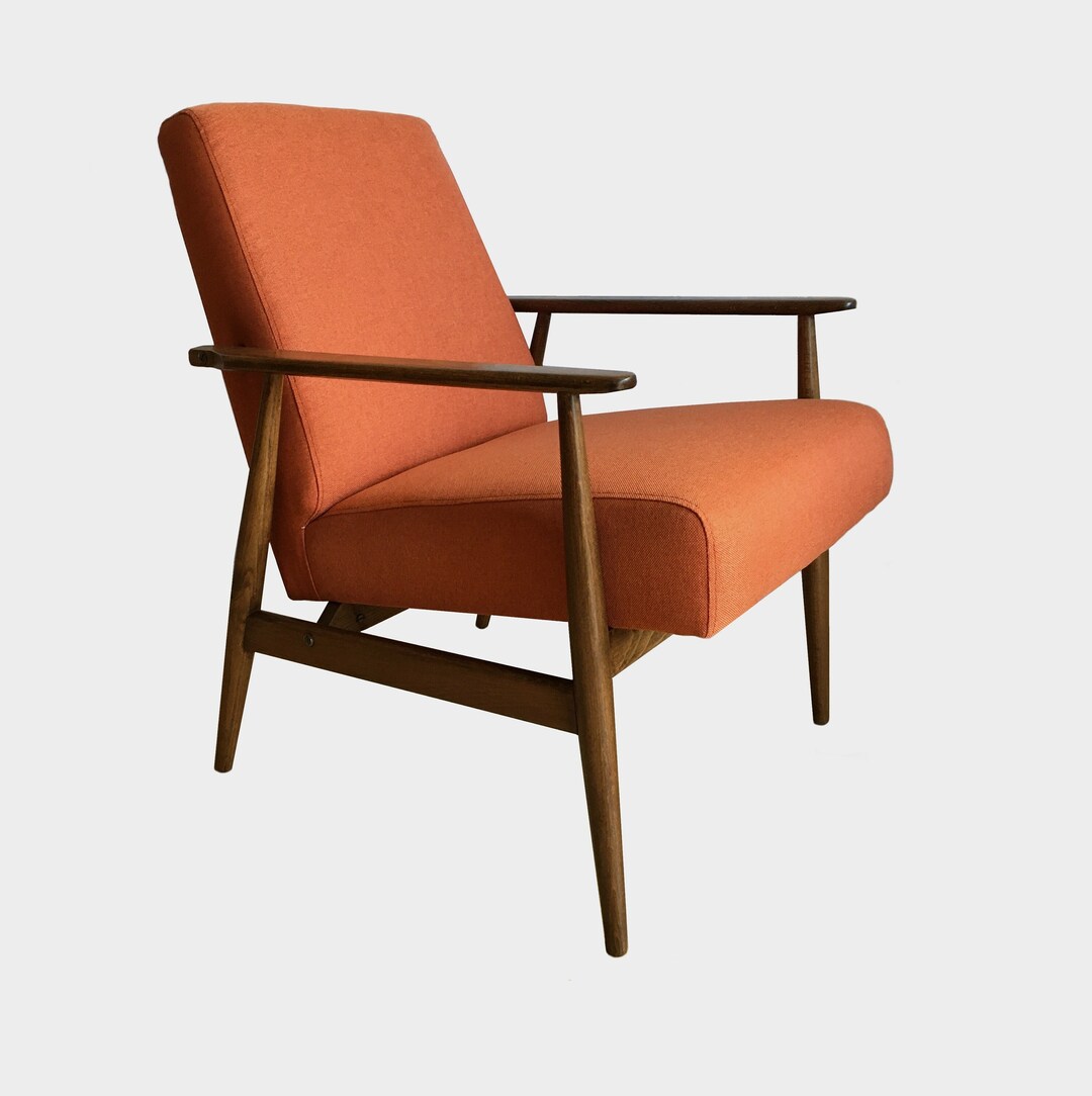Orange Accent Chair for Living Room, Reupholstered Armchair Mid Century