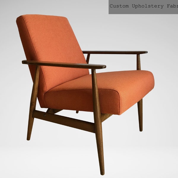 Fauteuil orange vintage polonais type 300-190 par H. Lis des années 1960, chaise longue rétro moderne du milieu du siècle pour le salon, restaurée sur commande