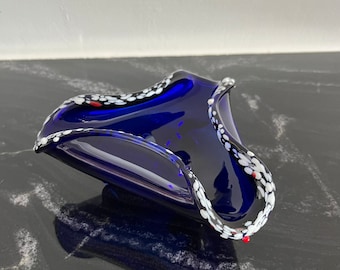 Blauer Murano Glas Aschenbecher, Vintage Zigarettenspitze, Italienisches Kunst Glas Aschenbecher aus den 70'er Jahren, Dekorative Asche Schale, Design Geschenk für Raucher