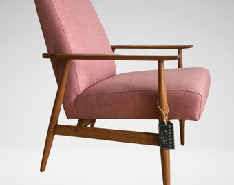 Fauteuil vintage polonais type 300-190 par H. Lis des années 1960, fauteuil moderne rétro du milieu du siècle en tissu lilas, entièrement restauré sur commande