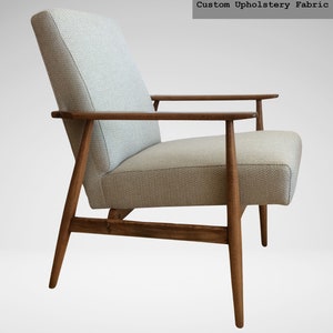 Vintage Mid-Century Modern Sessel: Grauer Fischgrät-Stoff, dunkles Holzgestell