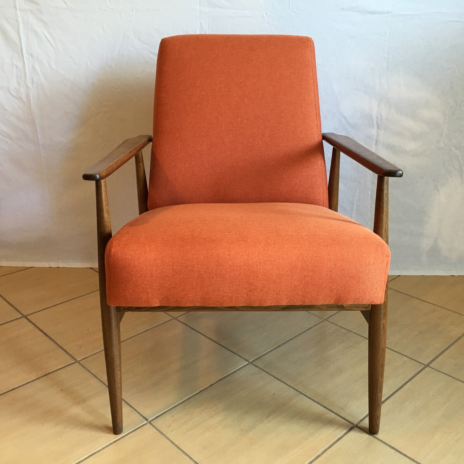 Orange Accent Chair for Living Room, Reupholstered Armchair Mid Century, Modern Easy Chair