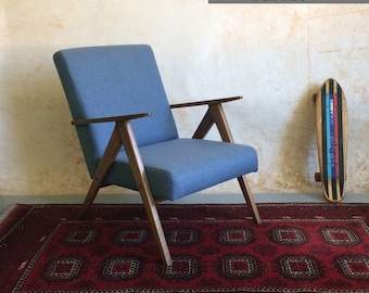 Fauteuil bleu vintage modèle B-310 VAR par A. Dutka, Pologne 1960, chaise longue moderne rétro du milieu du siècle pour le salon, demande de commande personnalisée