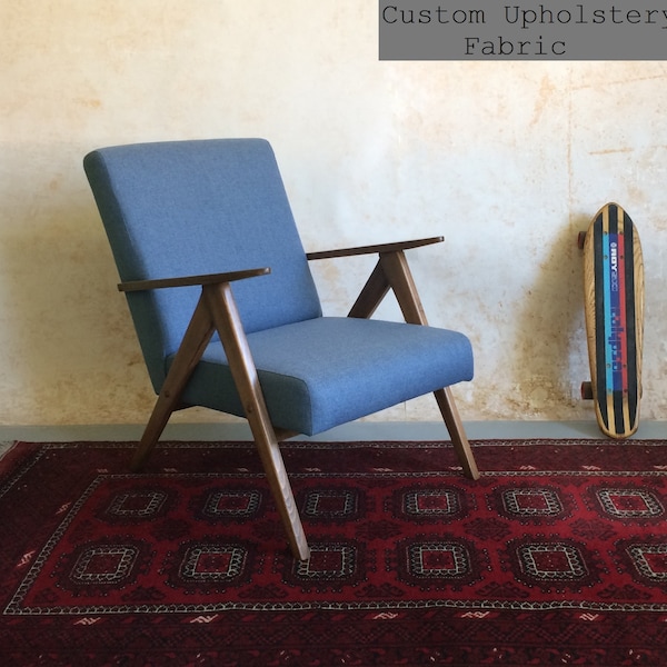 Fauteuil bleu vintage modèle B-310 VAR par A. Dutka, Pologne 1960, chaise longue moderne rétro du milieu du siècle pour le salon, demande de commande personnalisée